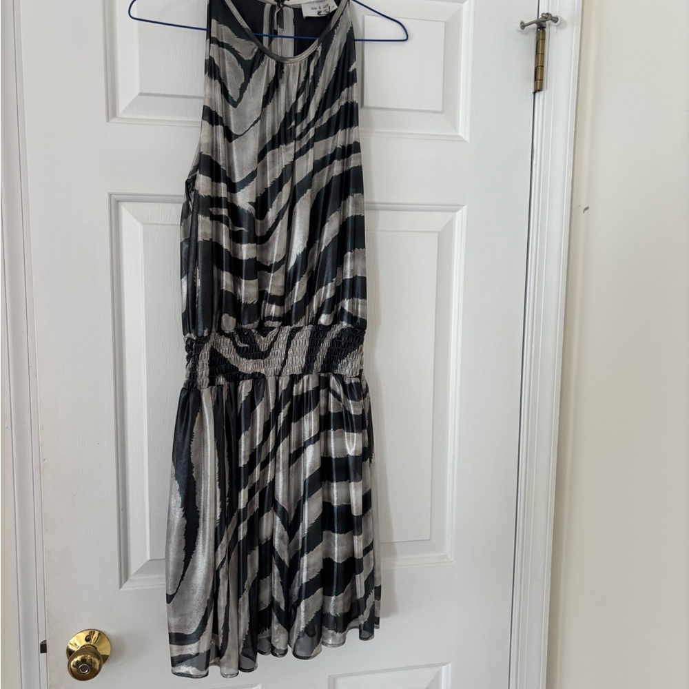 Lola & Sophie Black and White Pleated Halter Mini Dress